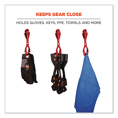 ergodyne Squids 3400 Dual Clip Glove Clip Holder, 1 x 1 x 6.5, Acetal Copolymer, Red (EGO19113)