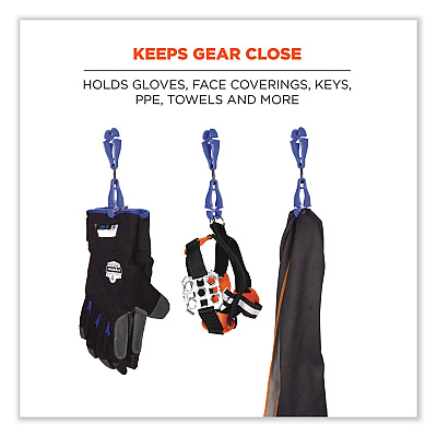 ergodyne Squids 3420 Dual Clip Swivel Glove Clip Holder, 1 x 0.6 x 5.5, Acetal Copolymer, Blue, 100/Pack (EGO19517BULK)