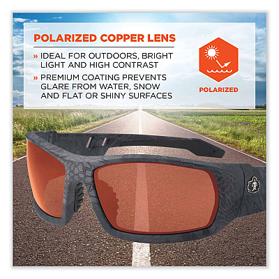 ergodyne Skullerz Odin Safety Glasses, Kryptek Typhon Nylon Impact Frame, Polarized Copper Polycarbonate Lens (EGO50521)