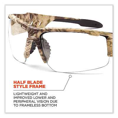 ergodyne Skullerz Dagr Safety Glasses, Kryptek Highlander Nylon Impact Frame, Clear Polycarbonate Lens (EGO52300)