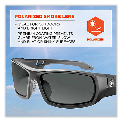 ergodyne Skullerz Odin Safety Glasses, Matte Black Nylon Impact Frame, Polarized Smoke Polycarbonate Lens (EGO50431)