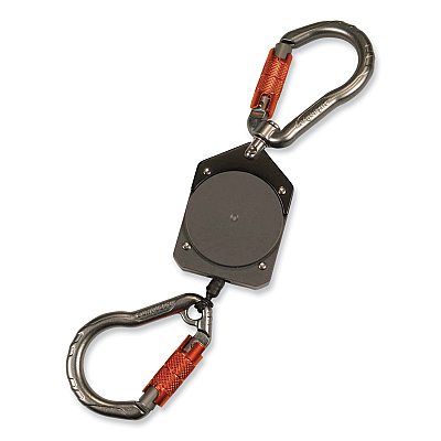 ergodyne Squids 3003 Retractable Lanyard with Two Carabiners, 2 lb Max Working Capacity, 8" to 48"Long, Gray (EGO19303)