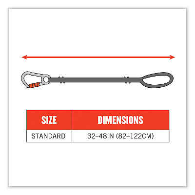 ergodyne Squids 3105 Tool Lanyard with Aluminum Carabiner + Cinch-Loop, 15 lb Max Working Capacity, 32" to 48" Long, Black, 10/Pack (EGO19010)