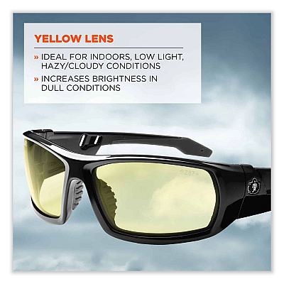 ergodyne Skullerz Odin Safety Glasses, Black Nylon Impact Frame, Yellow Polycarbonate Lens (EGO50050)