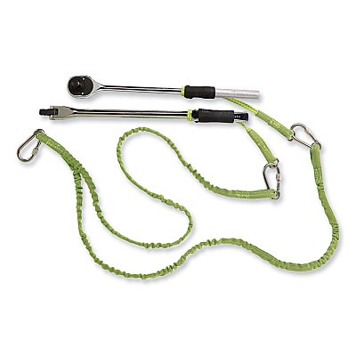 ergodyne Squids 3311 Twin-Leg Tool Lanyard with Three Carabiners, 15lb Max Working Capacity, 35" to 42" Long, Lime (EGO19083)