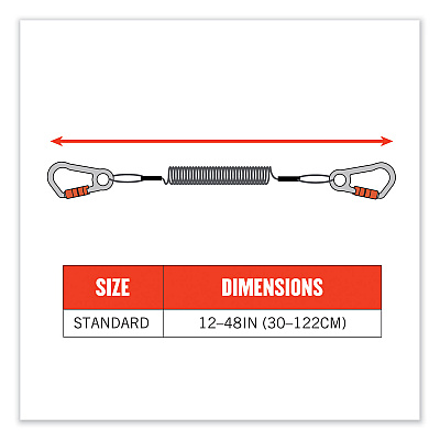 ergodyne Squids 3166 Coiled Tool Lanyard with Two Carabiners, 2 lb Max Working Capacity, 12" Long, Black (EGO19162)