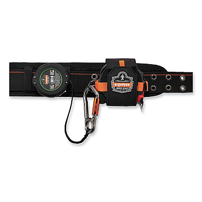 ergodyne Squids 3010 Retractable Lanyard with Locking Carabiner + Belt Clip, 5 lb Max Working Capacity, 48" Long, Black (EGO19310)