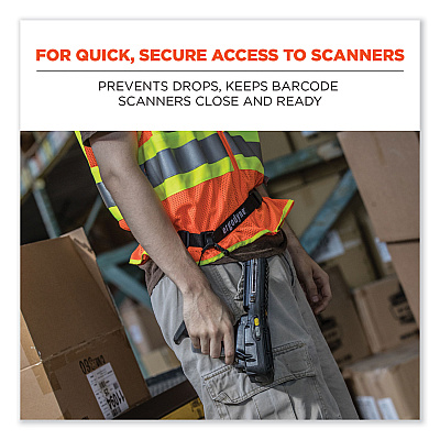 ergodyne Squids 3135 Barcode Scanner Belt with Hook + Adaptor Strap, Small: 29" to 53" Long, Black (EGO19167)