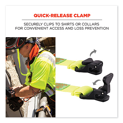 ergodyne Squids 3155 Elastic Lanyard with Clamp, 2 lb Max Working Capacity, 18" to 48" Long, Lime (EGO19155)