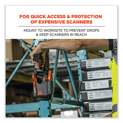 ergodyne Squids 5543 Handheld Barcode Scanner Mount Holder with Fastener Straps, 2 Compartments, 3.5 x 2.5 x 7.3, Gray (EGO19185)