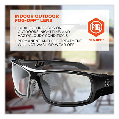 ergodyne Skullerz Odin Safety Glasses, Black Nylon Impact Frame, Anti-Fog Indoor/Outdoor Lens (EGO50083)
