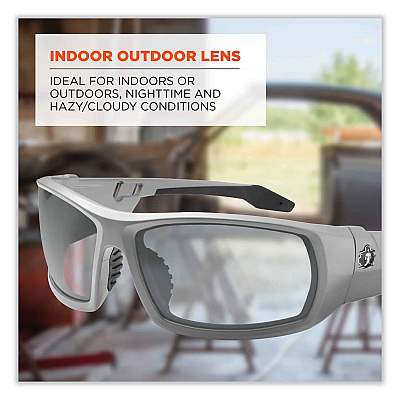 ergodyne Skullerz Odin Safety Glasses, Matte Gray Nylon Impact Frame, Indoor/Outdoor Polycarbonate Lens (EGO50180)