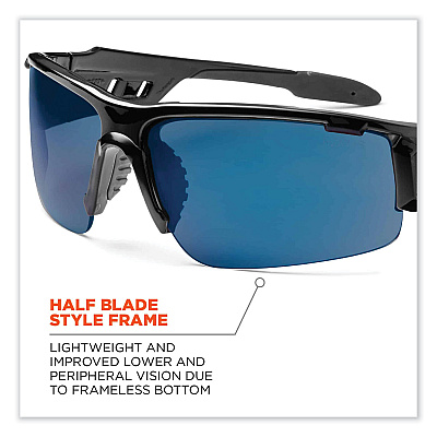 ergodyne Skullerz Dagr Safety Glasses, Black Nylon Impact Frame, Blue Mirror Polycarbonate Lens (EGO52092)