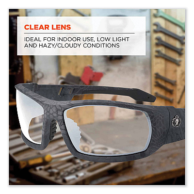 ergodyne Skullerz Odin Safety Glasses, Kryptek Typhon Nylon Impact Frame, Clear Polycarbonate Lens (EGO50500)