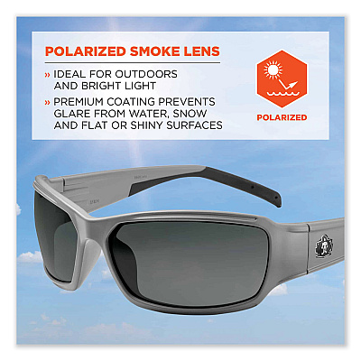 ergodyne Skullerz Thor Safety Glasses, Matte Gray Nylon Impact Frame, Polarized Smoke Polycarbonate Lens (EGO51131)