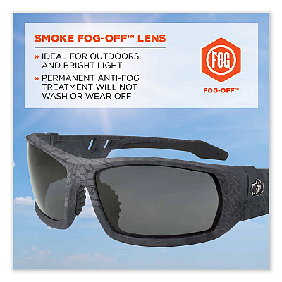 ergodyne Skullerz Odin Safety Glasses, Kryptek Typhon Nylon Impact Frame, AntiFog Smoke Polycarbonate Lens (EGO50533)