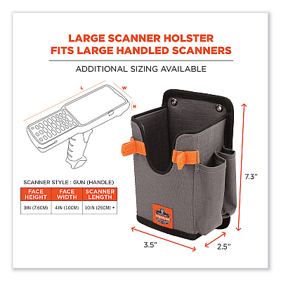 ergodyne Squids 5543 Handheld Barcode Scanner Mount Holder with Fastener Straps, 2 Compartments, 3.5 x 2.5 x 7.3, Gray (EGO19185)