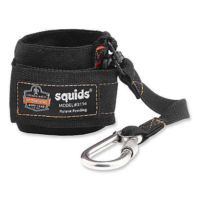 ergodyne Squids 3114 Pull-On Wrist Lanyard with Stainless Steel Carabiner, 3lb Max Working Capacity, 7.5" Long, Black (EGO19056)