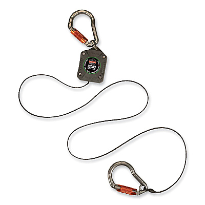 ergodyne Squids 3003 Retractable Lanyard with Two Carabiners, 2 lb Max Working Capacity, 8" to 48"Long, Gray (EGO19303)