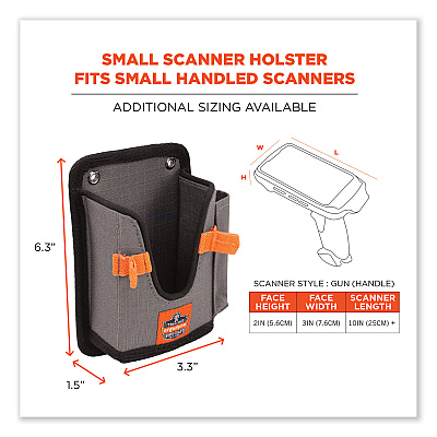 ergodyne Squids 5543 Handheld Barcode Scanner Mount Holder with Fastener Straps, 2 Compartments, 3.5 x 1.5 x 6.3, Gray (EGO19184)