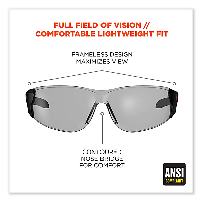 ergodyne Skullerz Saga Frameless Safety Glasses, Black Nylon Impact Frame, Anti-Fog Indoor/Outdoor Polycarbonate Lens (EGO59183)