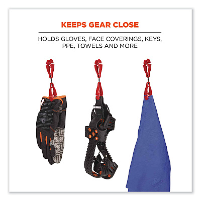 ergodyne Squids 3420 Dual Clip Swivel Glove Clip Holder, 1 x 0.6 x 5.5, Acetal Copolymer, Red (EGO19413)