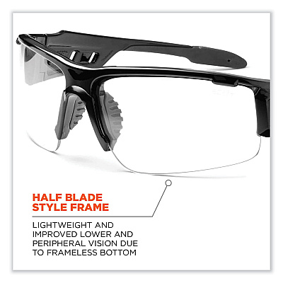 ergodyne Skullerz Dagr Safety Glasses, Black Nylon Impact Frame, Anti-Fog Clear Polycarbonate Lens (EGO52003)