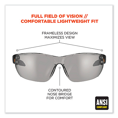 ergodyne Skullerz Vali Frameless Safety Glasses, Black Nylon Impact Frame, Anti-Fog Indoor/Outdoor Polycarbonate Lens (EGO59283)
