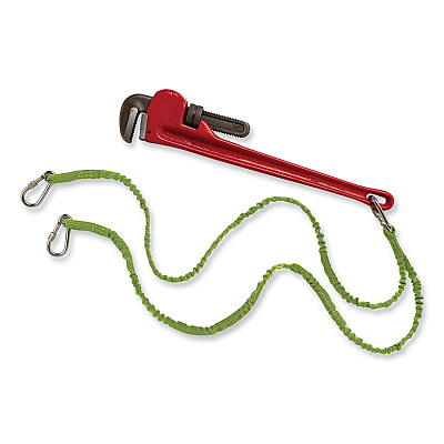 ergodyne Squids 3311 Twin-Leg Tool Lanyard with Three Carabiners, 15lb Max Working Capacity, 35" to 42" Long, Lime (EGO19083)
