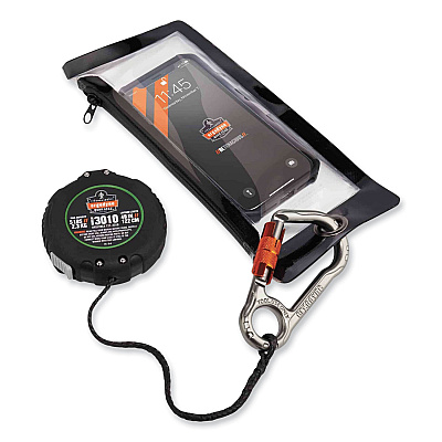 ergodyne Squids 3010 Retractable Lanyard with Locking Carabiner + Belt Clip, 5 lb Max Working Capacity, 48" Long, Black (EGO19310)