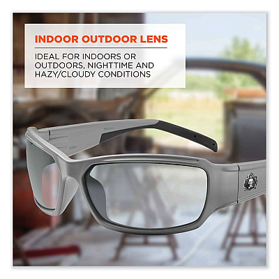 ergodyne Skullerz Thor Safety Glasses, Matte Gray Nylon Impact Frame, Indoor/Outdoor Polycarbonate Lens (EGO51180)