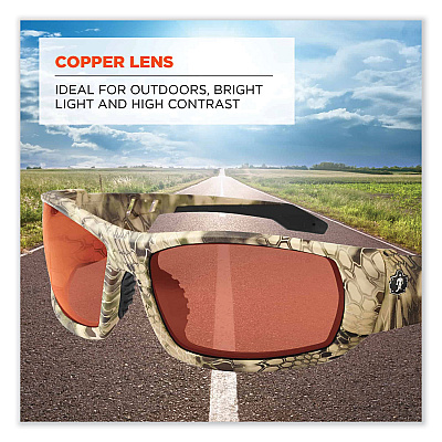 ergodyne Skullerz Odin Safety Glasses, Kryptek Highlander Nylon Impact Frame, Copper Polycarbonate Lens (EGO50320)