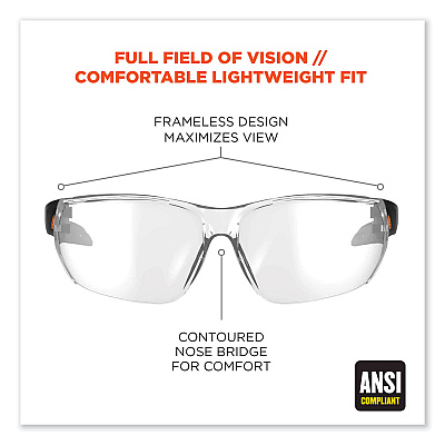 ergodyne Skullerz Vali Frameless Safety Glasses, Matte Black Nylon Impact Frame, Clear Polycarbonate Lens (EGO59200)