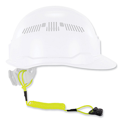 ergodyne Squids 3158 Coiled Lanyard with Clamp, 2 lb Max Working Capacity, 12" to 48" Long, Lime (EGO19159)