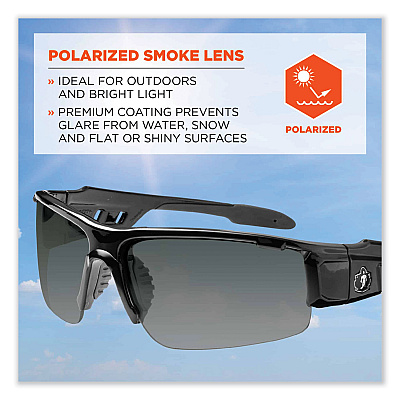 ergodyne Skullerz Dagr Safety Glasses, Black Nylon Impact Frame, Polarized Smoke Polycarbonate Lens (EGO52031)