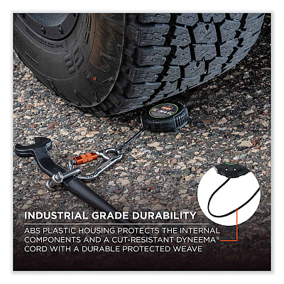 ergodyne Squids 3010 Retractable Lanyard with Locking Carabiner + Belt Clip, 5 lb Max Working Capacity, 48" Long, Black (EGO19310)