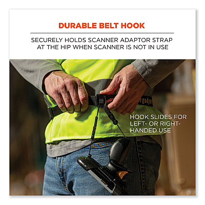 ergodyne Squids 3135 Barcode Scanner Belt with Hook + Adaptor Strap, Small: 29" to 53" Long, Black (EGO19167)