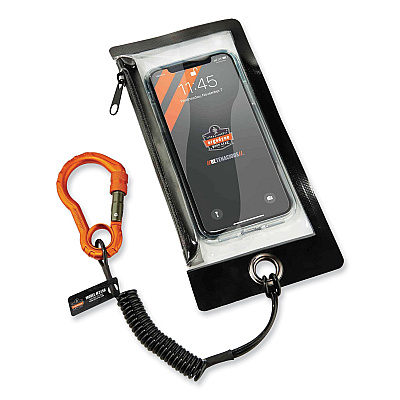 ergodyne Squids 3156 Coiled Tool Lanyard with Carabiner, 2 lb Max Work Capacity, 12" to 48", Black/Orange (EGO19161)