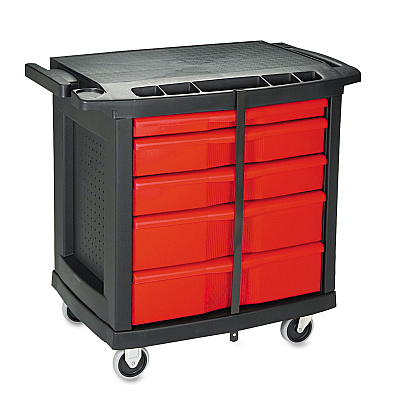Rubbermaid Commercial Five-Drawer Mobile Workcenter, 32.63w x 19.9d x 33.5h, Black Plastic Top (RCP773488)