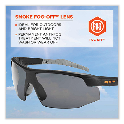 ergodyne Skullerz Skoll Safety Glasses, Matte Black Nylon Impact Frame, Anti-Fog Smoke Polycarbonate Lens (EGO59033)