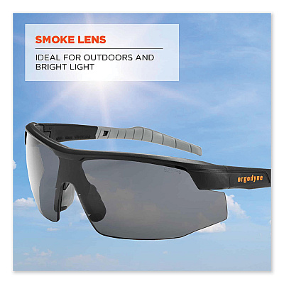 ergodyne Skullerz Skoll Safety Glasses, Matte Black Nylon Impact Frame, Smoke Polycarbonate Lens (EGO59030)