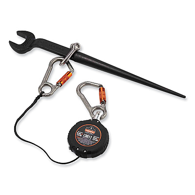 ergodyne Squids 3011 Retractable Lanyard with Tool + Swivel Anchor Carabiners, 8 lb Max Working Capacity, 48" Long, Black (EGO19311)