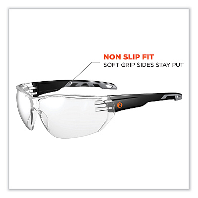 ergodyne Skullerz Vali Frameless Safety Glasses, Black Nylon Impact Frame, Anti-Fog Clear Polycarbonate Lens (EGO59203)