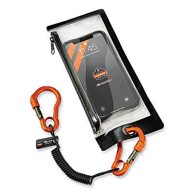 ergodyne Squids 3166 Coiled Tool Lanyard with Two Carabiners, 2 lb Max Working Capacity, 12" Long, Black (EGO19162)