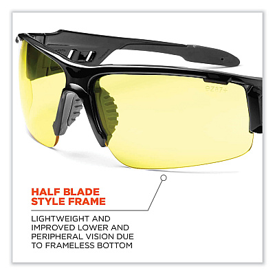ergodyne Skullerz Dagr Safety Glasses, Black Nylon Impact Frame, Yellow Polycarbonate Lens (EGO52050)