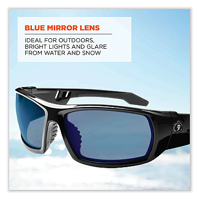 ergodyne Skullerz Odin Safety Glasses, Black Nylon Impact Frame, Blue Mirror Polycarbonate Lens (EGO50092)