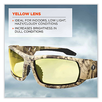 ergodyne Skullerz Odin Safety Glasses, Kryptek Highlander Nylon Impact Frame, Yellow Polycarbonate Lens (EGO50350)