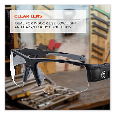 ergodyne Skullerz Dagr Safety Glasses, Matte Black Nylon Impact Frame, Clear Polycarbonate Lens (EGO52400)
