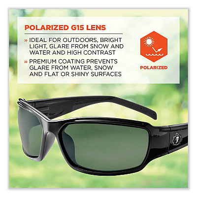 ergodyne Skullerz Thor Safety Glasses, Black Nylon Impact Frame, Polarized G15 Polycarbonate Lens (EGO51071)