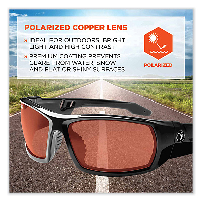 ergodyne Skullerz Odin Safety Glasses, Black Nylon Impact Frame, Polarized Copper Polycarbonate Lens (EGO50021)